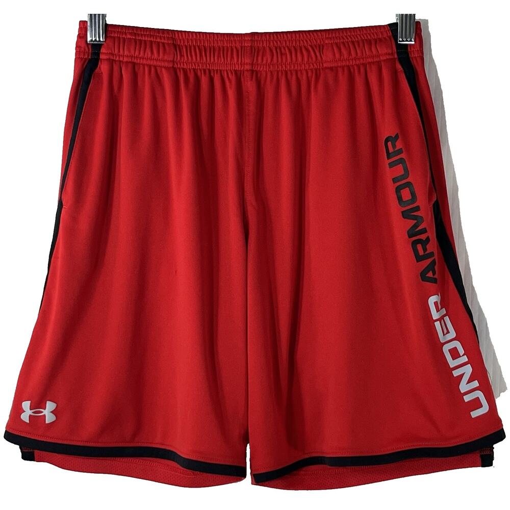 Under Armour Youth Boys Red Black Stripe Athletic Shorts Size XL